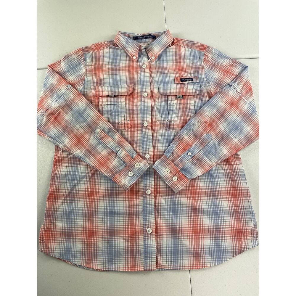 Columbia Shirt Womens Medium Super Bahama PFG Performance Fishing Plaid Pink